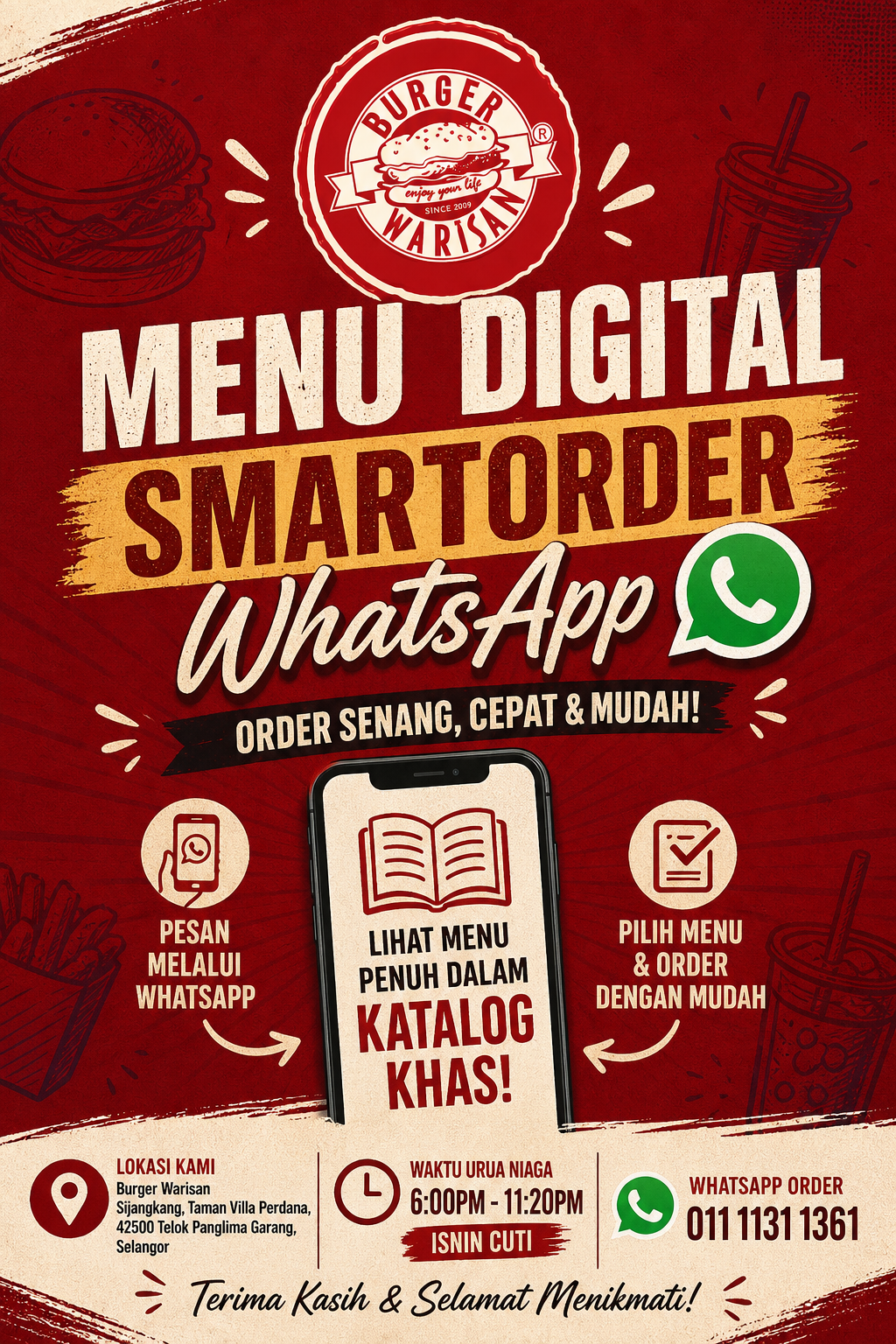 SmartOrder WhatsApp Burger Warisan